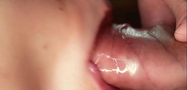  Slow motion. Close up fetish. Red lipstick in cum